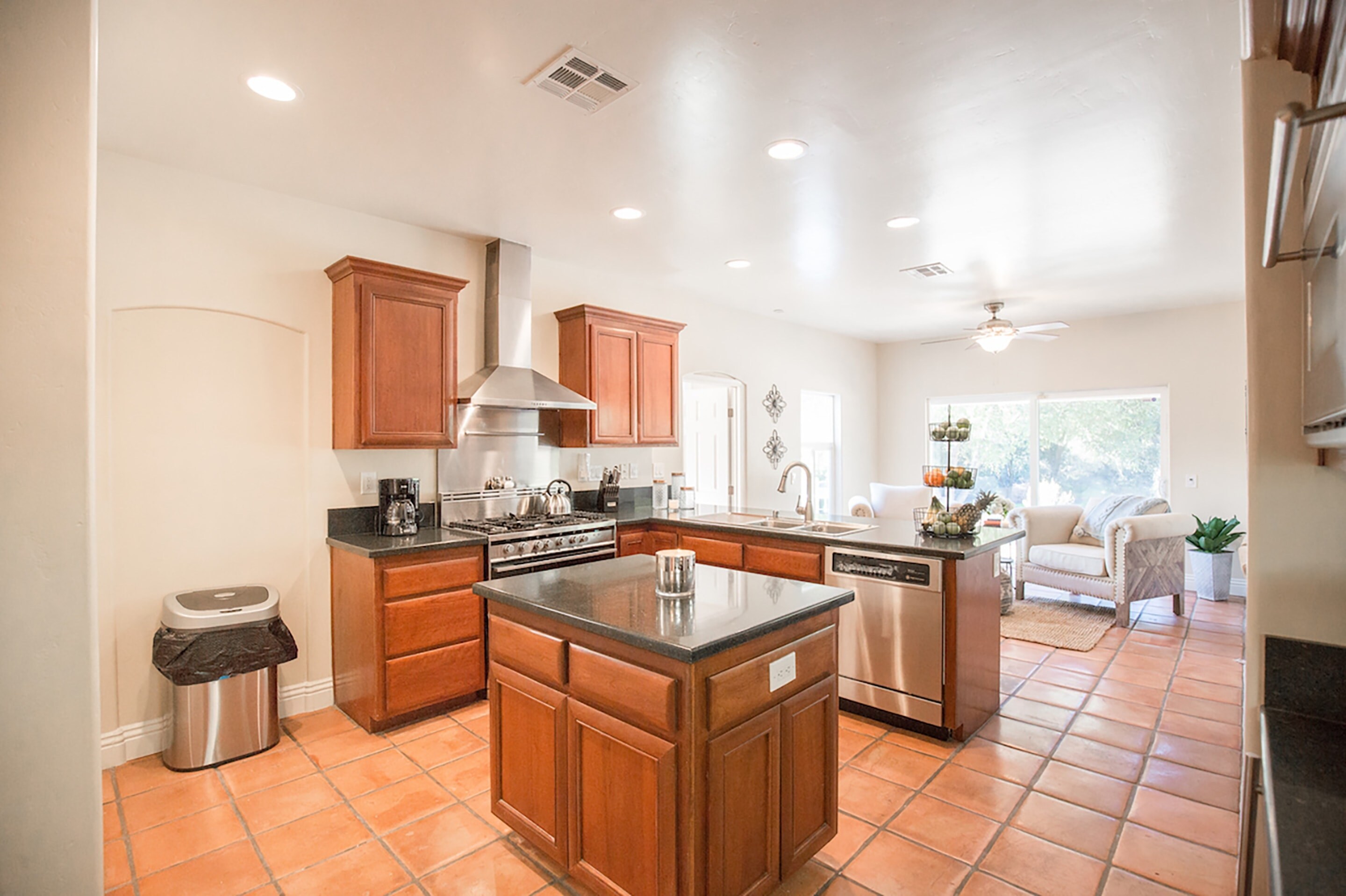 Spacious kitchen with island.