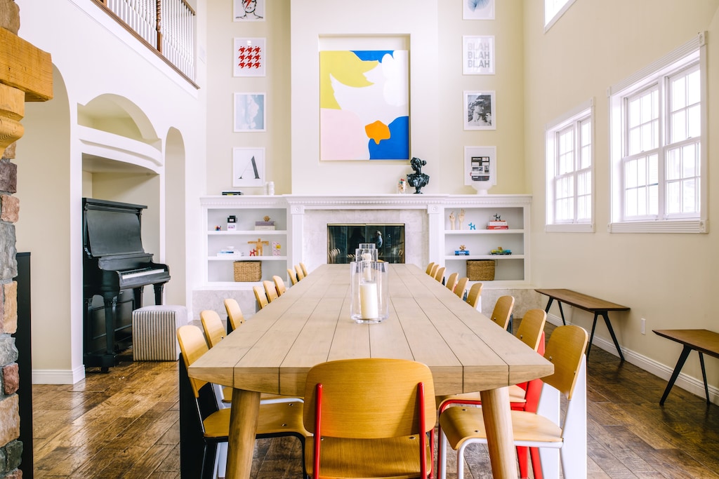 Dining table seats 20.