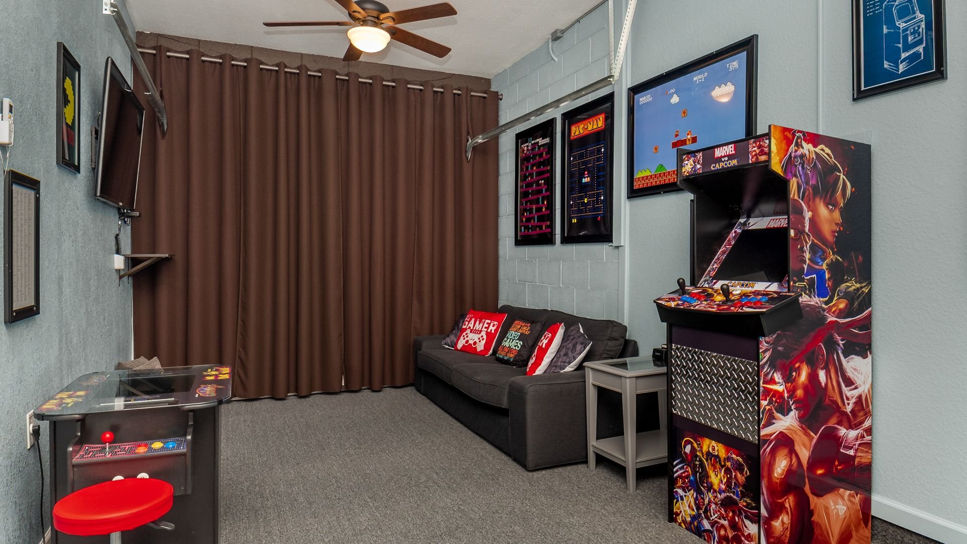 Game Room 
Marvel Video Arcade with multiple game options.
Pacman Video Arcade with multiple game options.