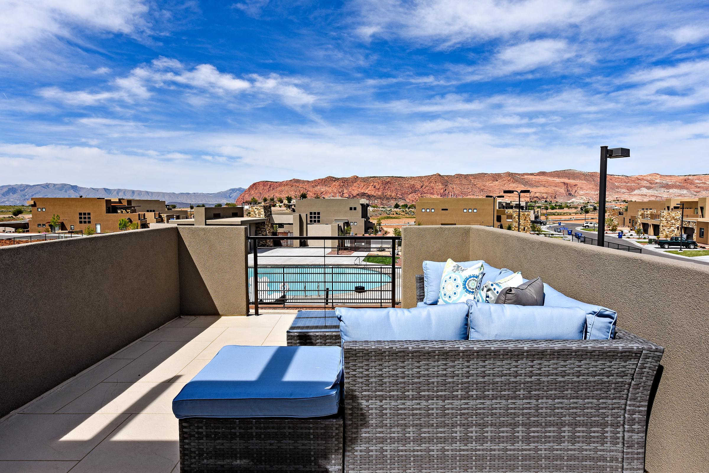 The Patio Deck is a spacious area to entertain guests while enjoying the beautiful surrounding landscapes of Snow Canyon State Park.