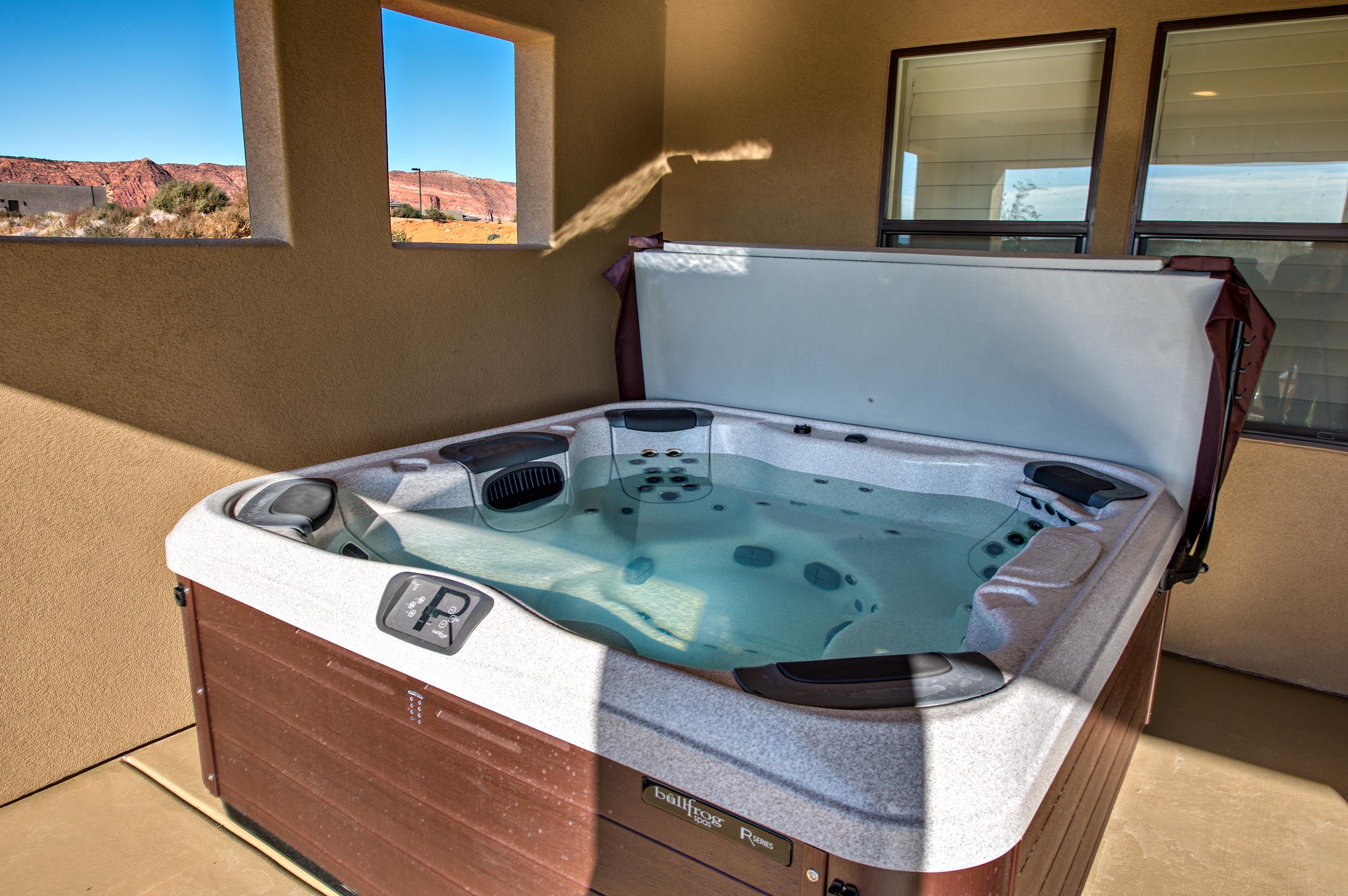 Sit in this spacious hot tub and soak your worries away!