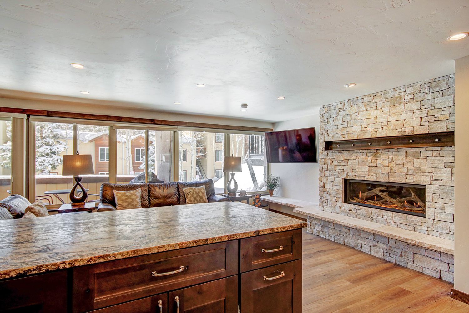 Kitchen looks out to dining and living room  - 