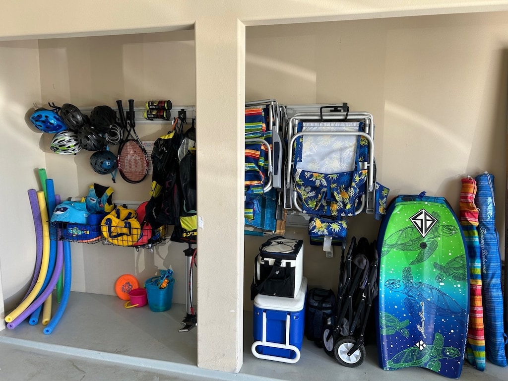 Lots of beach gear for guest use at one of the amazing nearby beaches.