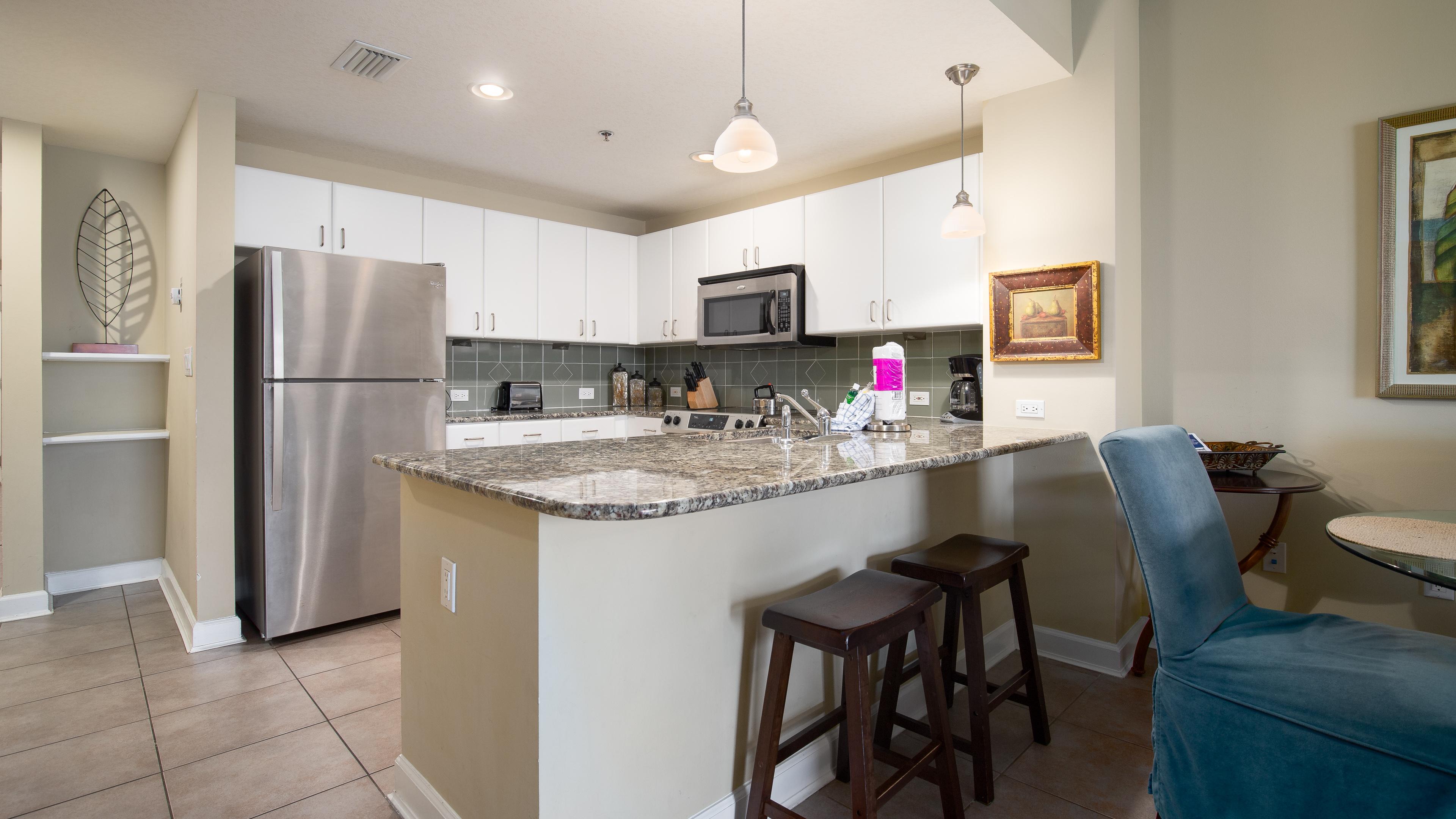 The kitchen has all of the appliances you will need to make a memorable meal. 