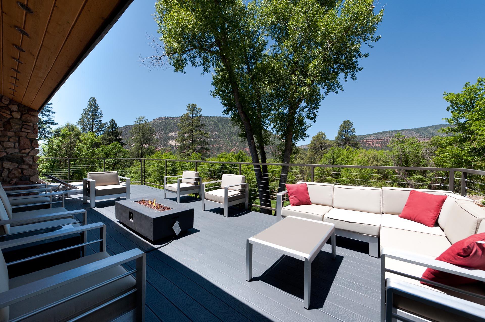 Huge deck with amazing views, gas firepit and plenty of seating