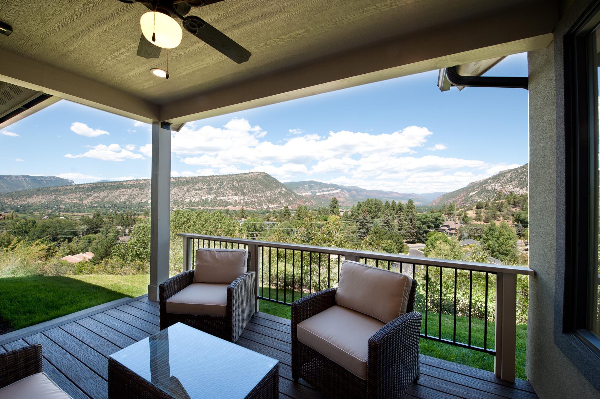 Durango, Colorado vacation rental home. Outdoor seating area on deck (Deck was extended in late 2023) - 