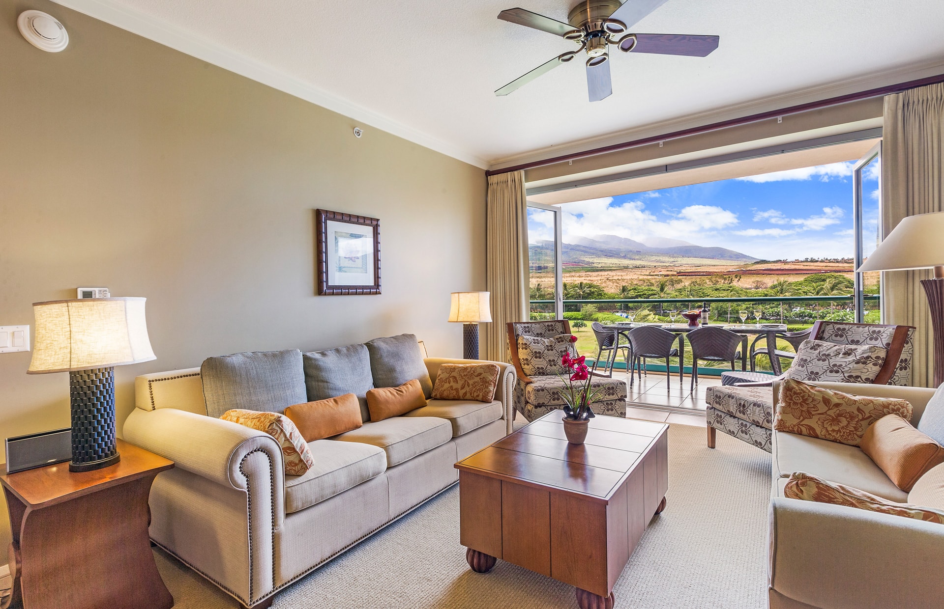 A rare 1 bedroom plus den boasting lush West Maui Mountain views