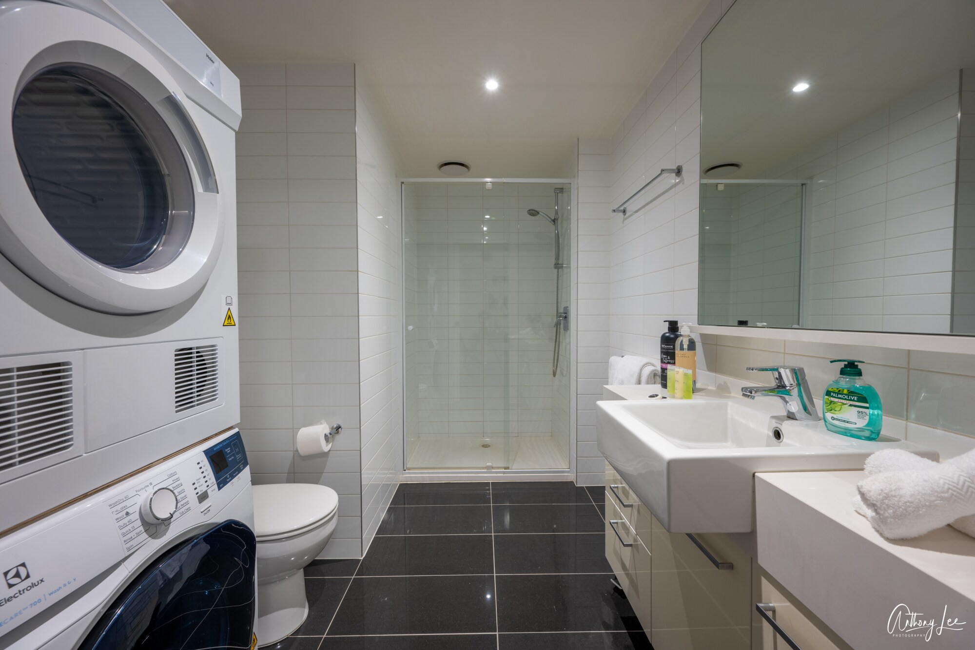 The sparkling main bathroom comes stocked with all the essentials for your stay