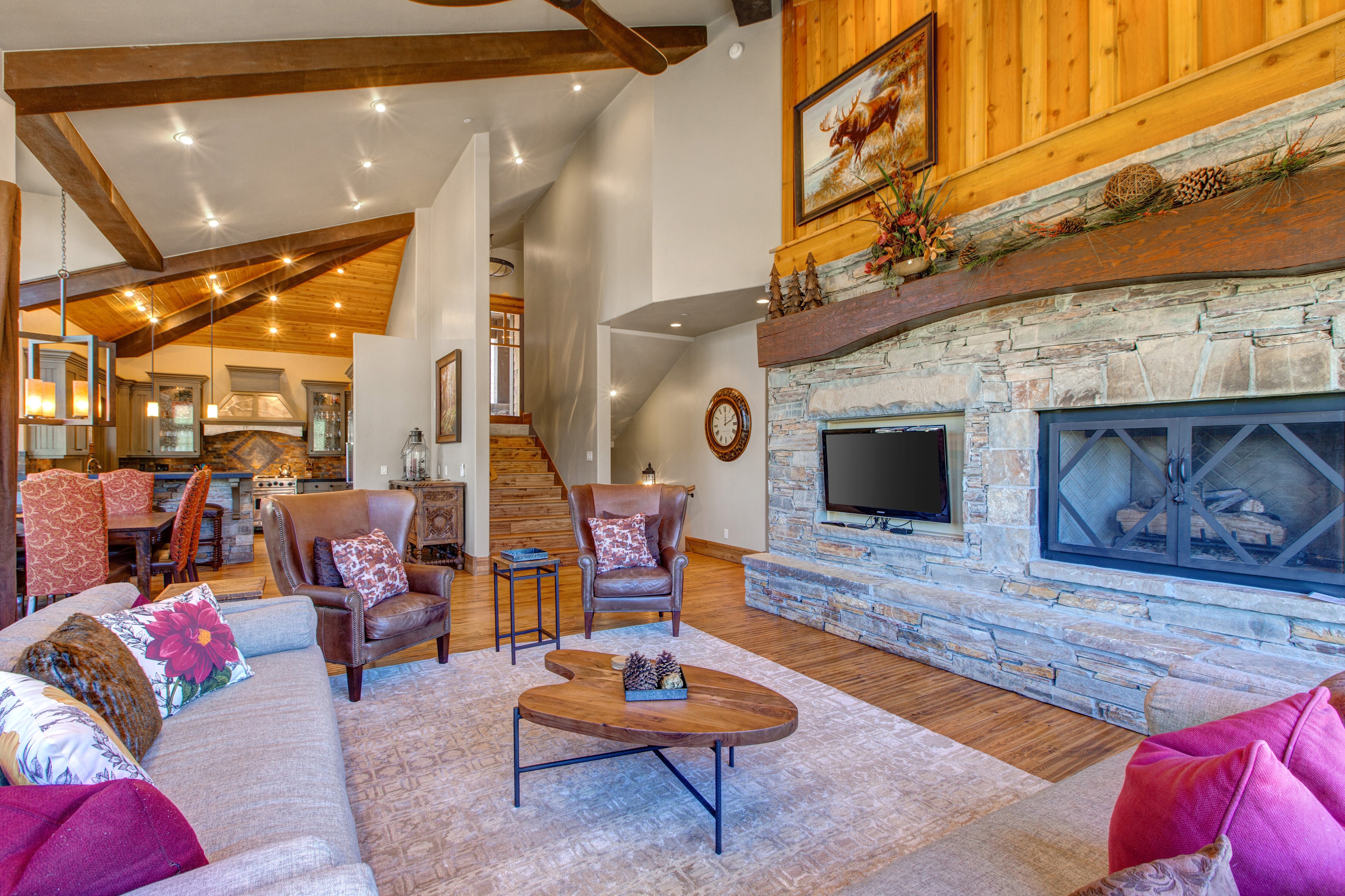 Living Room on Main Level, Fireplace, Smart TV/DVD with Cable, Private Deck, and Great Mountain Views