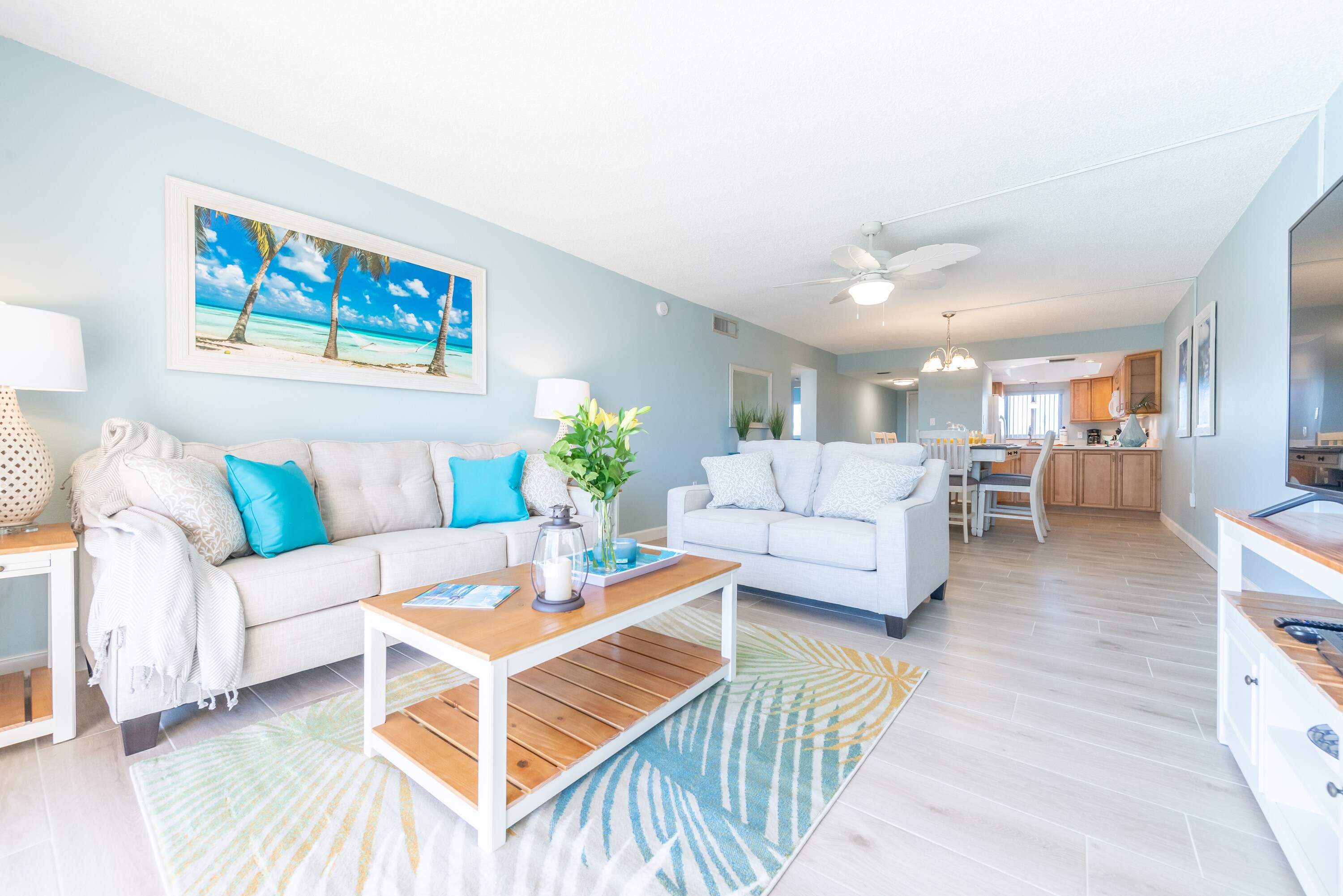 Bright and beachy living area!