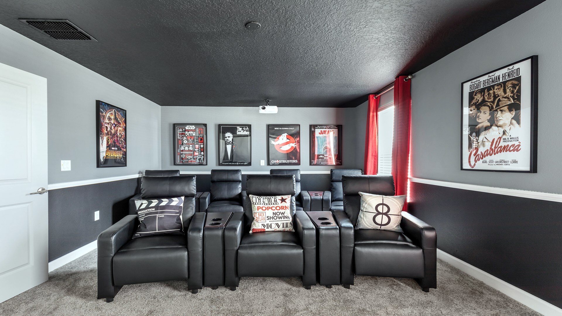 Spacious theater room offers you the best private movie experience with your family and friends.