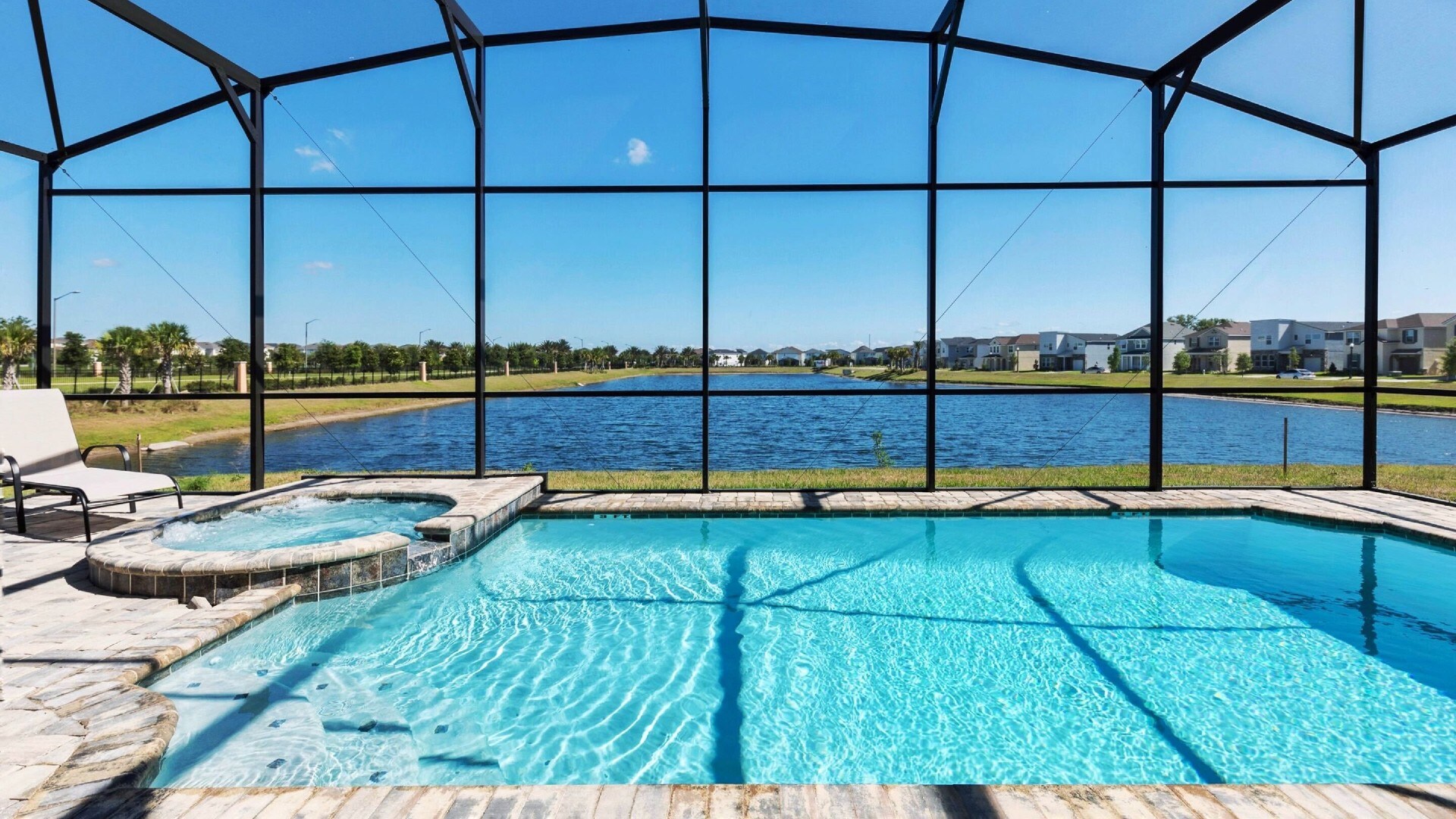 Luxuriate in the spa with views out onto the lake