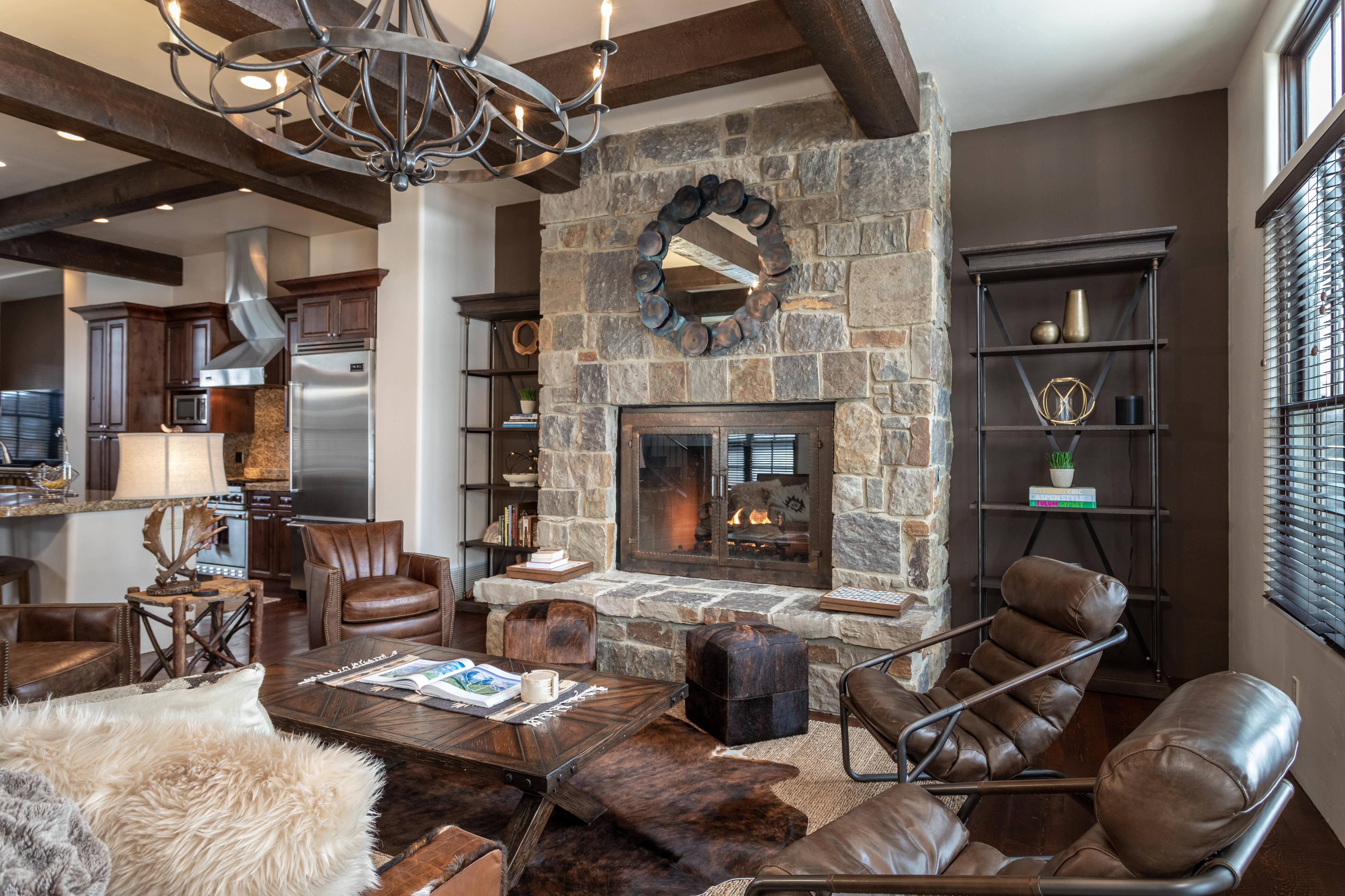 The cozy fireplace in the Main Living Area is perfect on cold night | Main Level