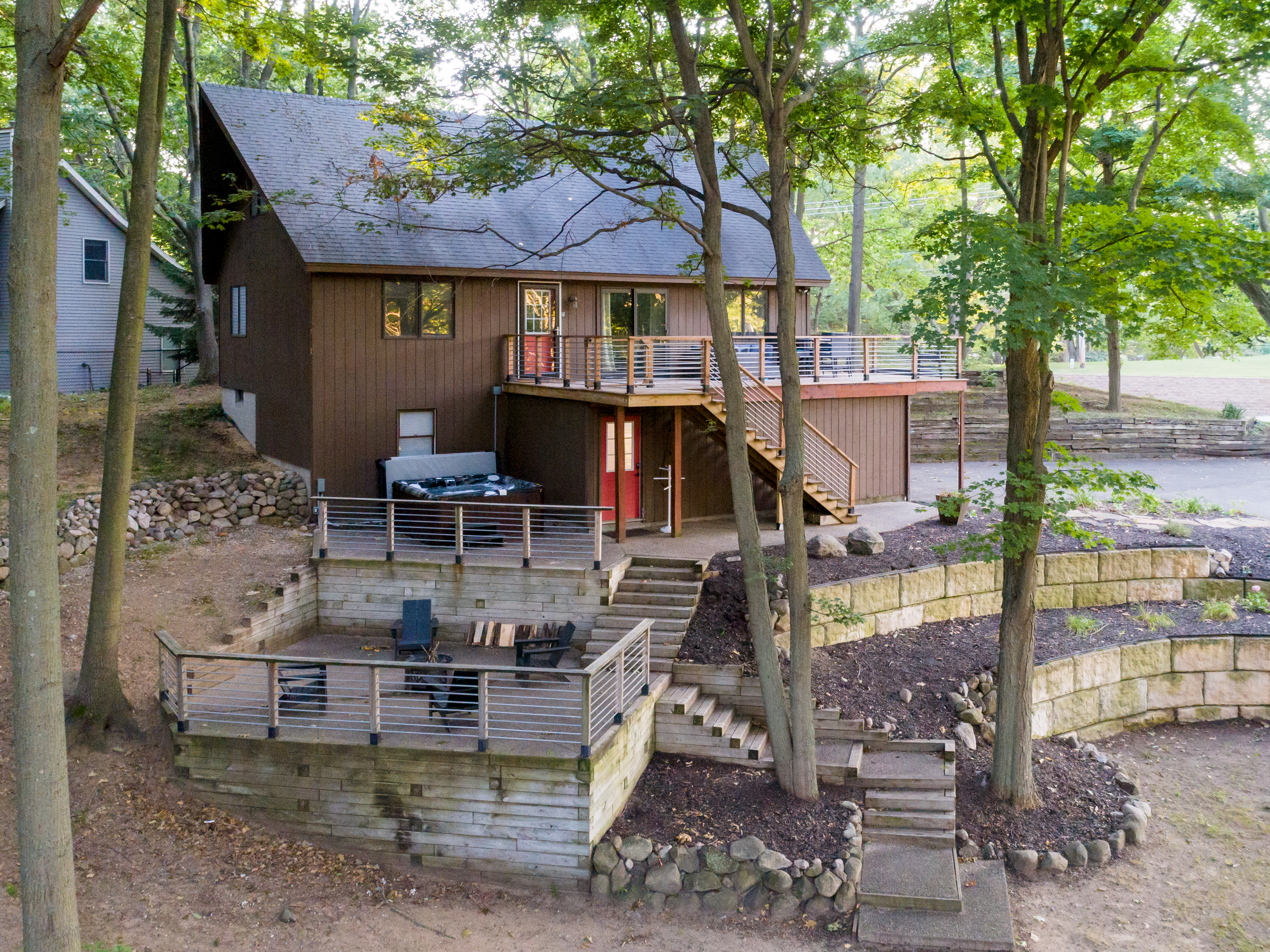 This three bedroom, two bathroom vacation rental home near Lake Michigan sleeps up to 10 guests.